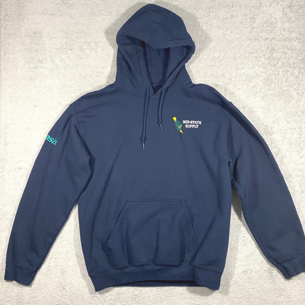 Gildan Mid-State Supply Hoodie Mens Medium Blue Oasis‎ Logo Pullover Sweatshirt